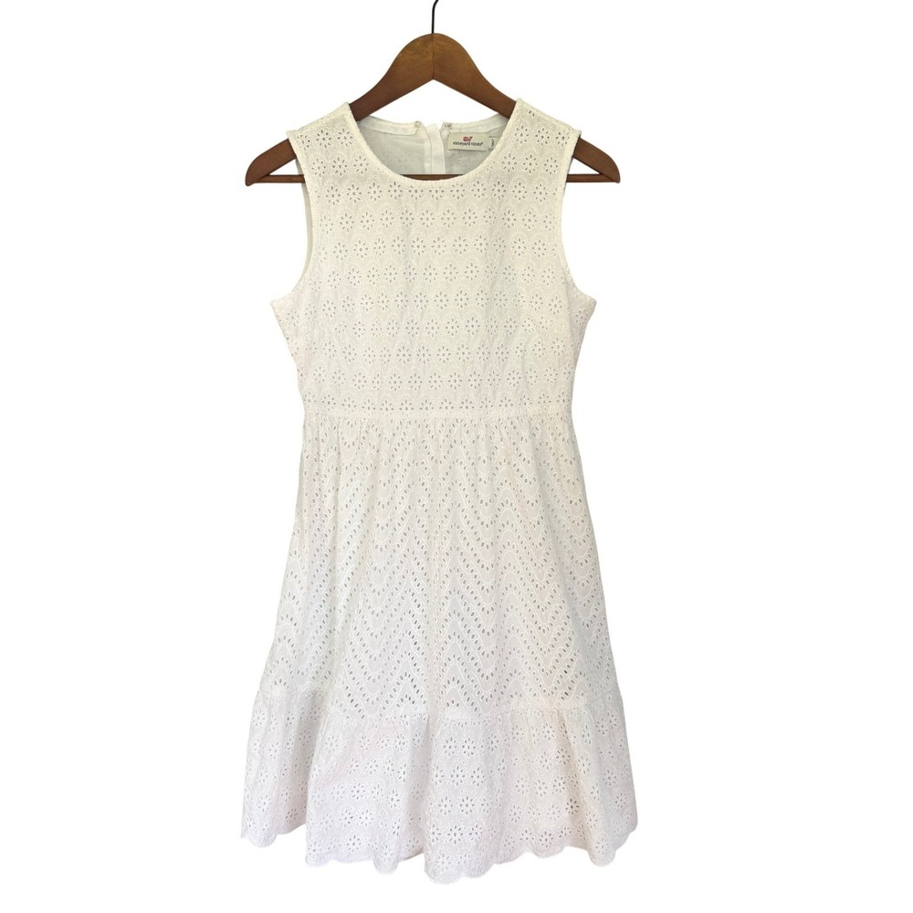 Vineyard Vines Eyelet Sleeveless Tiered White CottonDress Size 2 - Picture 3 of 7